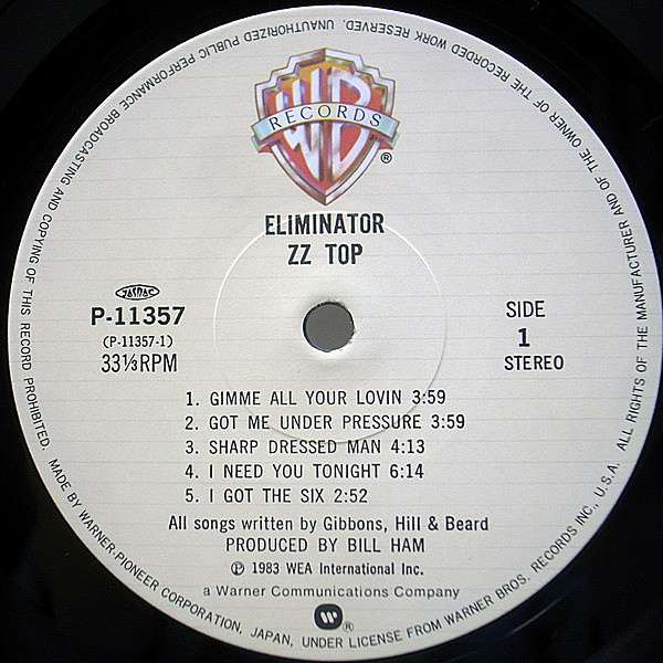 ZZ TOP / Eliminator (LP) / Warner Bros. | WAXPEND RECORDS