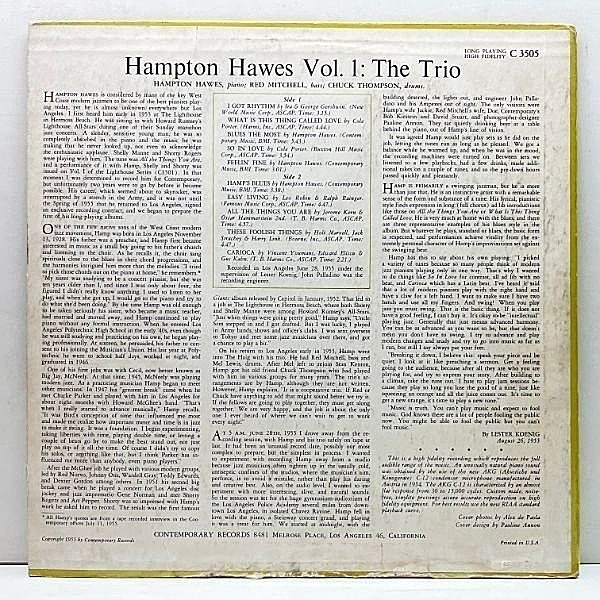 HAMPTON HAWES / Trio, Vol. 1 (LP) / Contemporary | WAXPEND RECORDS