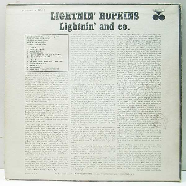 LIGHTNIN HOPKINS / Lightnin' and Co. (LP) / Prestige | WAXPEND RECORDS