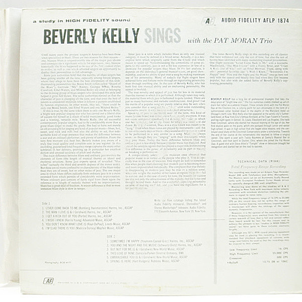 BEVERLY KELLY / Beverly Kelly Sings With The Pat Moran Trio (LP 