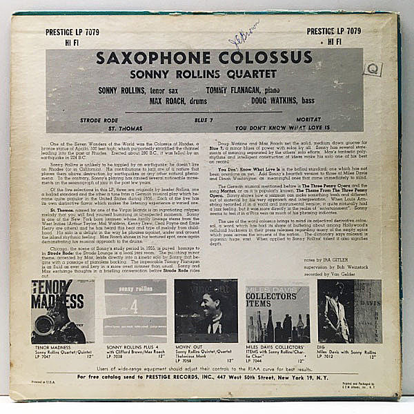 SONNY ROLLINS / Saxophone Colossus (LP) / Prestige | WAXPEND RECORDS