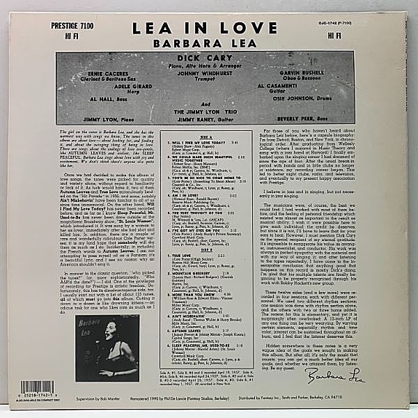 BARBARA LEA / Lea In Love (LP) / Prestige | WAXPEND RECORDS