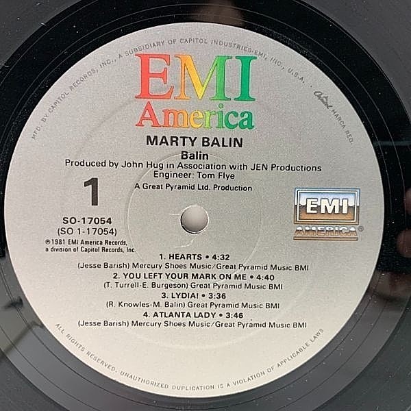 MARTY BALIN / Balin (LP) / EMI America | WAXPEND RECORDS