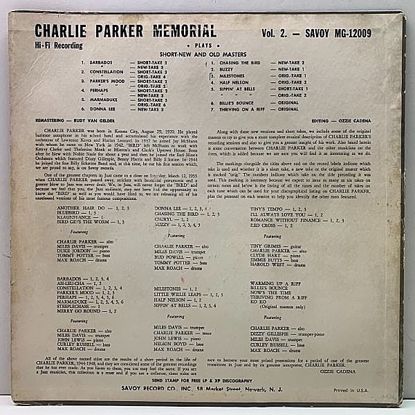 CHARLIE PARKER / Charlie Parker Memorial Vol. 2 (LP) / Savoy