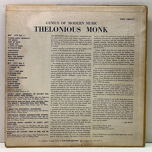 THELONIOUS MONK / Genius Of Modern Music Vol. 1 (LP) / Blue Note