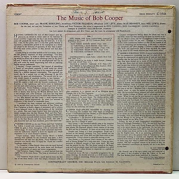 BOB COOPER / Coop! The Music Of (LP) / Contemporary | WAXPEND RECORDS