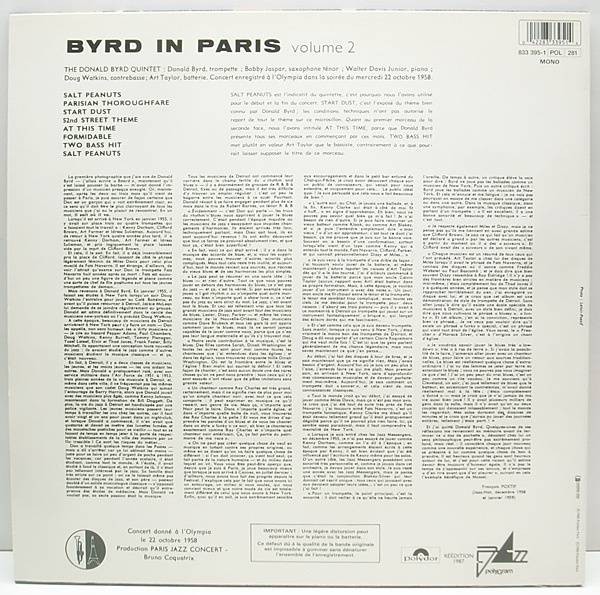 DONALD BYRD / Parisian Thoroughfare - Byrd In Paris - Vol. 2 (LP