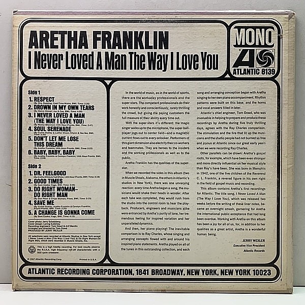 ARETHA FRANKLIN / I Never Loved A Man The Way I Love You (LP