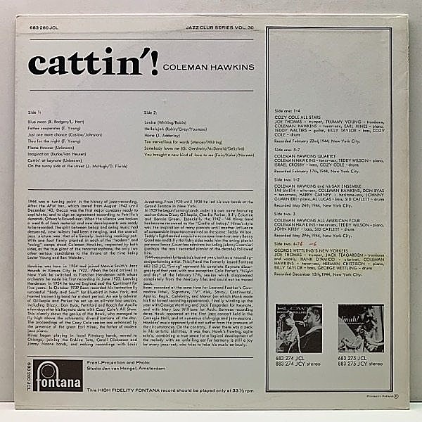 COLEMAN HAWKINS / Cattin'! (LP) / Fontana | WAXPEND RECORDS