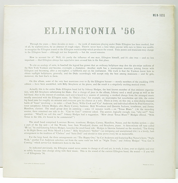 JOHNNY HODGES / Ellingtonia '56 (LP) / Norgran | WAXPEND RECORDS