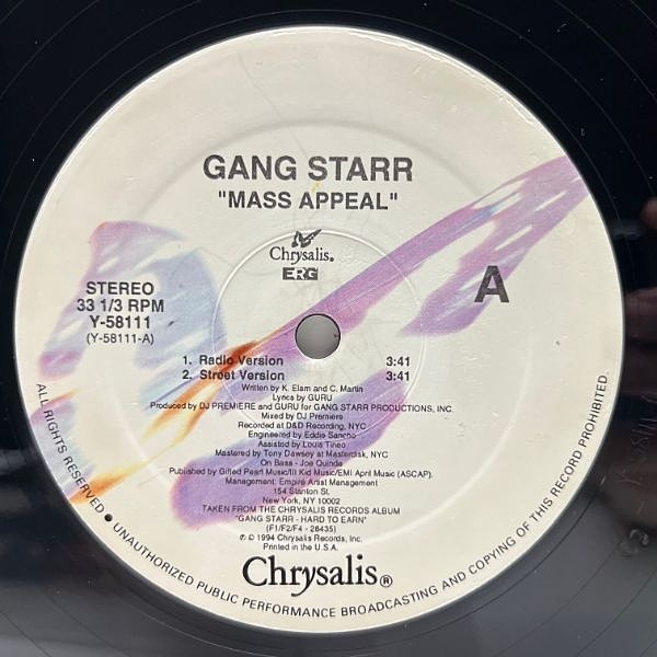 GANG STARR / Mass Appeal (12) / Chrysalis | WAXPEND RECORDS