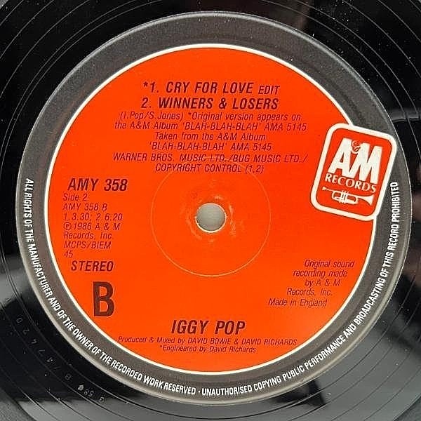 IGGY POP / Cry For Love (12) / A&M | WAXPEND RECORDS