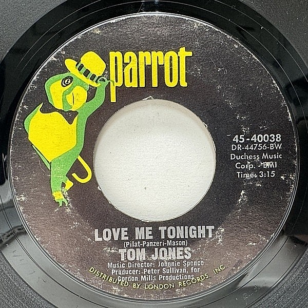 レコードメイン画像：良好!! USオリジナル TOM JONES Love Me Tonight ('69 Parrot) トム・ジョーンズ／ラブ・ミー・トゥナイト 代表曲 EP 45回転 7インチ