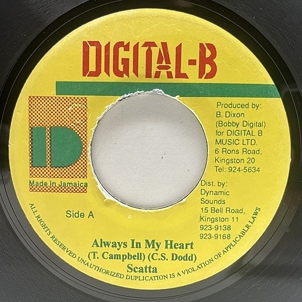 レコードメイン画像：【TEVIN CAMPBELLの濃厚カヴァー】良好!! 7インチ JAオリジナル SCATTA Always In My Heart ('94 Digital-B) I'm Just A Guyリディム 45RPM