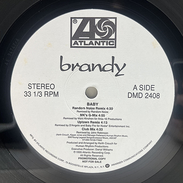 レコードメイン画像：プロモ 良好盤!! USプレス 12インチ BRANDY Baby (Atlantic / DMD2408) 1st.アルバムカット D'ANGELO ネオソウル風REMIX ほか 全8ver.収録