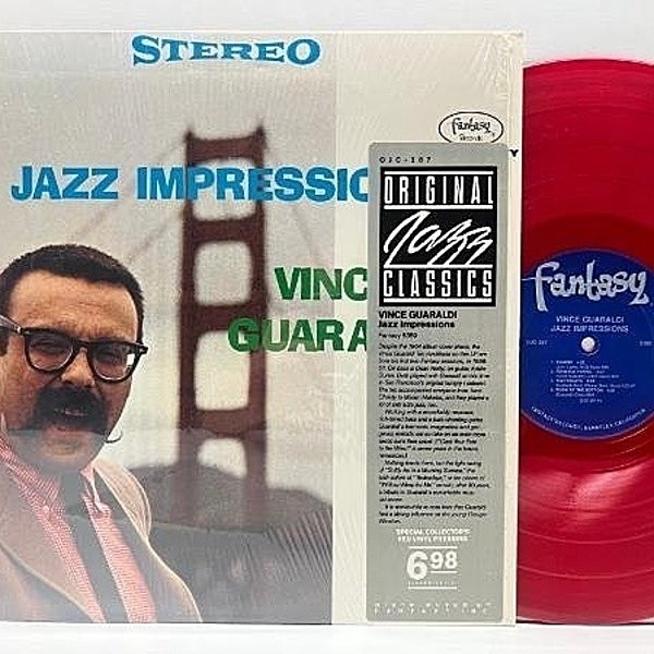 レコードメイン画像：シュリンク＋ステッカー 極美品!! 赤盤 VINCE GUARALDI TRIO Jazz Impressions (Fantasy) 米OJC, カラー・ヴァイナル w / Eddie Duran