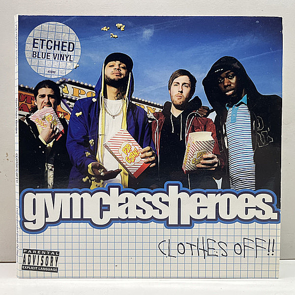 レコードメイン画像：良好!! UKプレス 7インチ ブルーヴァイナル仕様 GYM CLASS HEROES Clothes Off!! (Decaydance / AT0282) feat. FALL OUT BOY 45RPM.