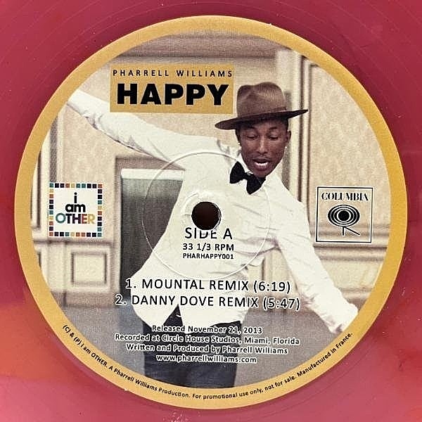 レコードメイン画像：【HOUSE REMIX 全4ver.収録】良好盤!! 12インチ カラーヴァイナル仕様 独プレス PHARRELL WILLIAMS Happy (PHARHAPPY001) ミニオン危機一発