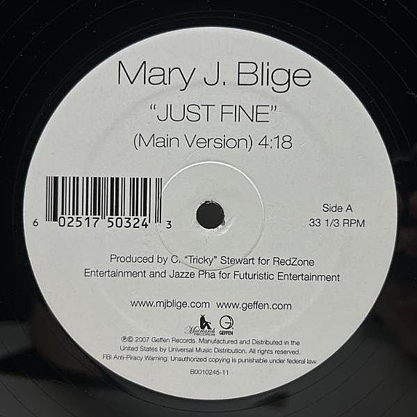 レコードメイン画像：良好盤!! 12インチ USプレス MARY J BLIGE Just Fine (Geffen / B0010245-11) prod. C. STEWART & JAZZE PHA 『Growing Pains』カット