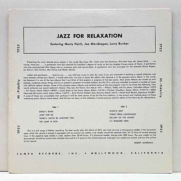 MARTY PAICH / Jazz For Relaxation (LP) / Tampa | WAXPEND RECORDS