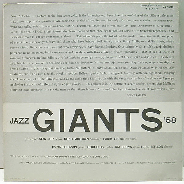 洋楽レコード】JAZZ GIANTS '58 ジャズ・ジャイアンツ'58 - 洋楽