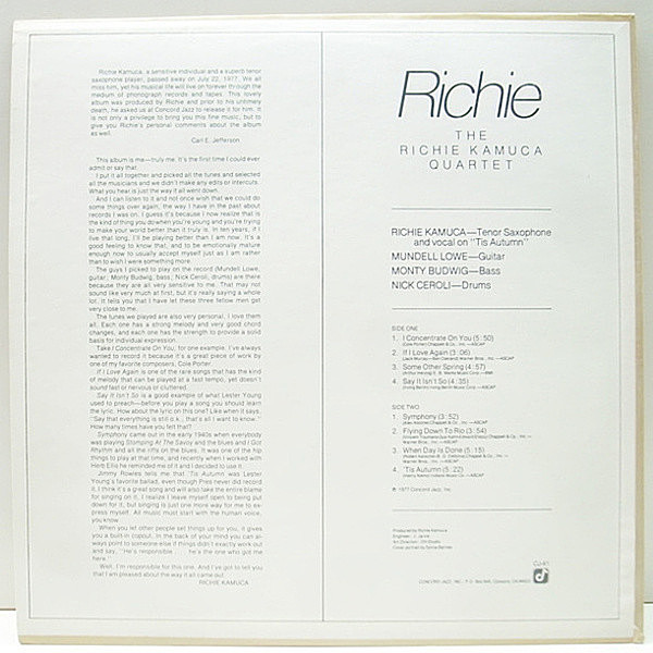 RICHIE KAMUCA / Richie (LP) / Concord | WAXPEND RECORDS