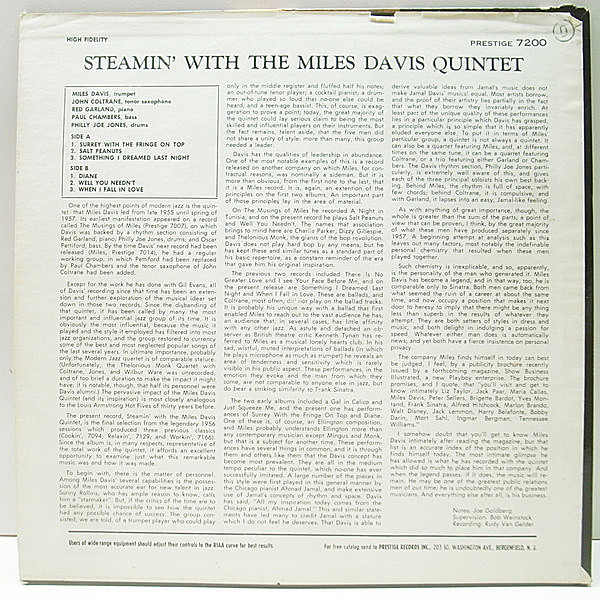 MILES DAVIS / Steamin' With The Miles Davis Quintet (LP