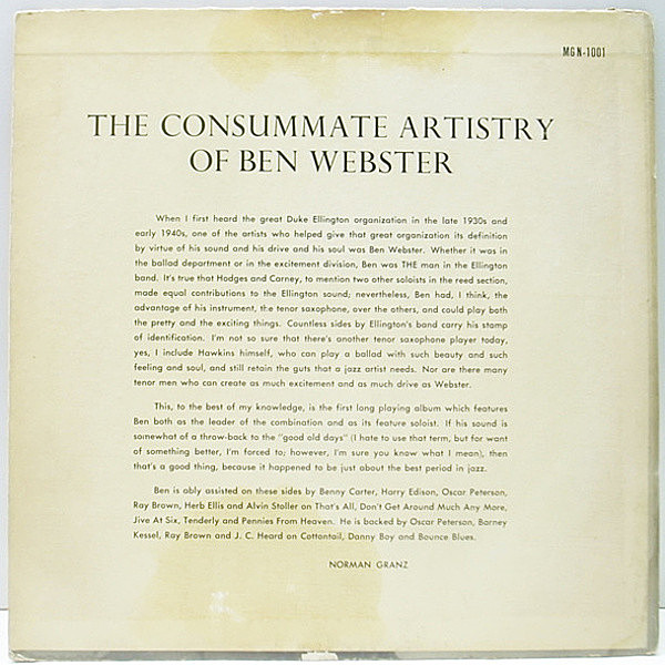 BEN WEBSTER / The Consummate Artistry Of (LP) / Norgran | WAXPEND RECORDS