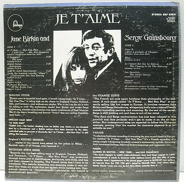 JANE BIRKIN / SERGE GAINSBOURG / Je T'Aime (Beautiful Love) (LP