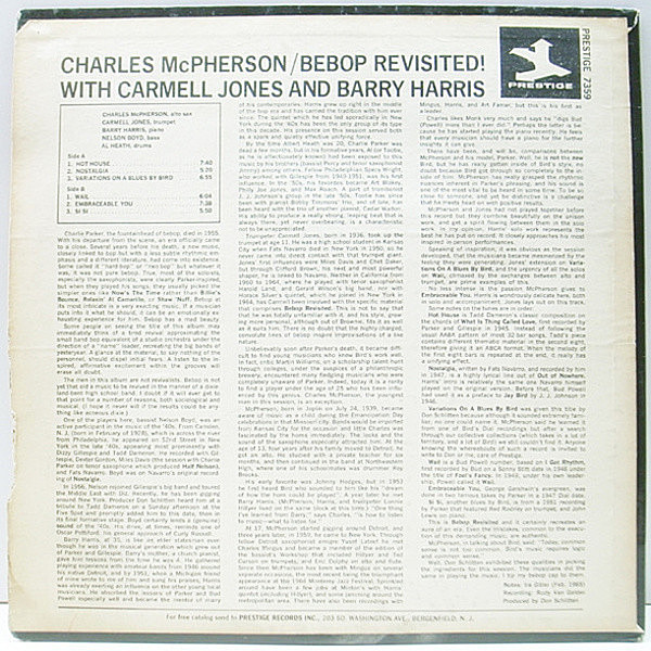 CHARLES McPHERSON / CARMELL JONES / BARRY HARRIS / Bebop Revisited