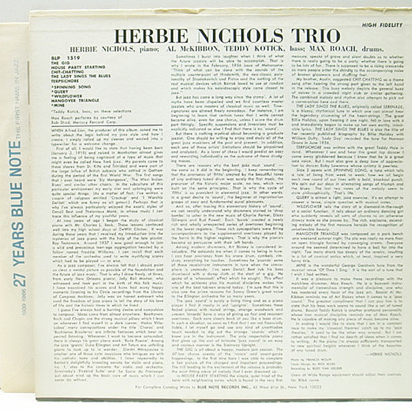 HERBIE NICHOLS / Herbie Nichols Trio (LP) / Blue Note | WAXPEND