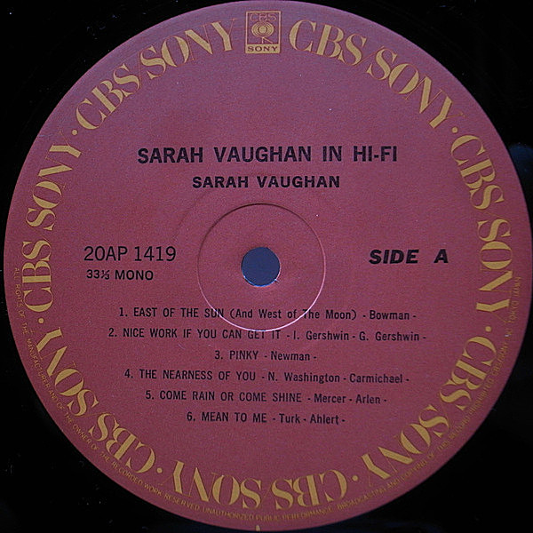 SARAH VAUGHAN / In Hi-Fi (LP) / CBS・Sony | WAXPEND RECORDS