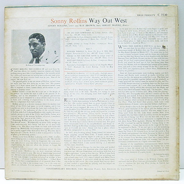 SONNY ROLLINS / Way Out West (LP) / Contemporary | WAXPEND RECORDS